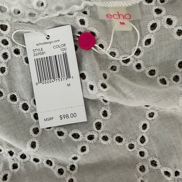 NWT! ECHO Eyelet Cover-up Tunic Dress Deep V Low Neck & O-Ring M White Coverup - Picture 4 of 11